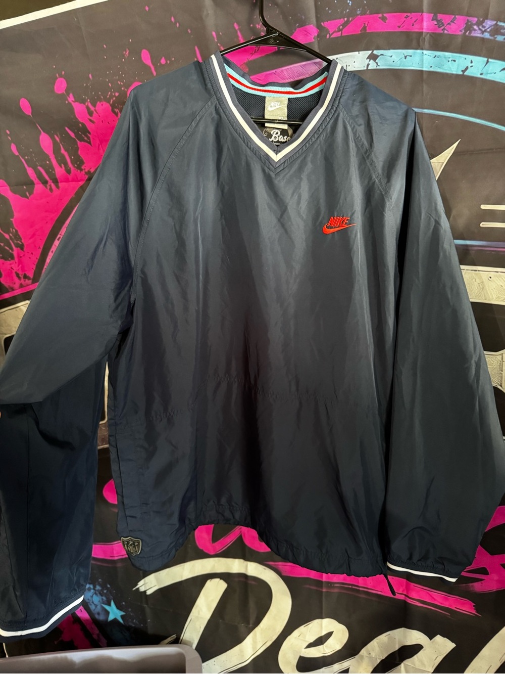 Nike Navy Windbreaker Pullover with Red Swoosh